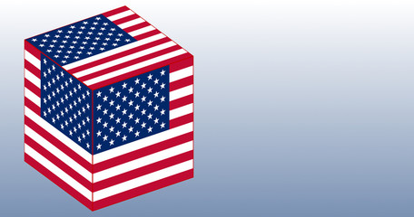Fototapeta premium USA Flagge Würfel mit neutralem Hintergrund