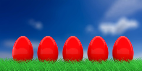 Fototapeta na wymiar Easter eggs on grass. 3d illustration