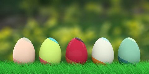 Fototapeta na wymiar Easter eggs on grass. 3d illustration