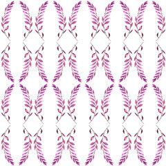 Fototapeta na wymiar Seamless pattern, background, card with an illustration - wild grasses, algae, twigs. Done in watercolor. Pink color 