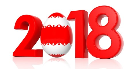 Obraz premium Year 2018 and easter egg on white background. 3d illustration