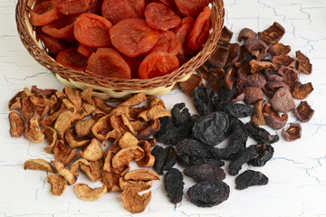 Dried fruits on white background