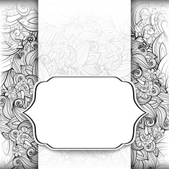 Vector Monochrome Floral Template with Place for Text