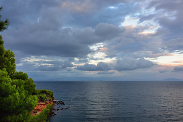 Sunset over Aegean sea, Attica, Greece