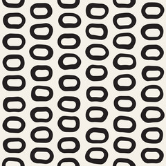 Rough Line Hand Drawn Circles. Vector Seamless Black and White Pattern.
