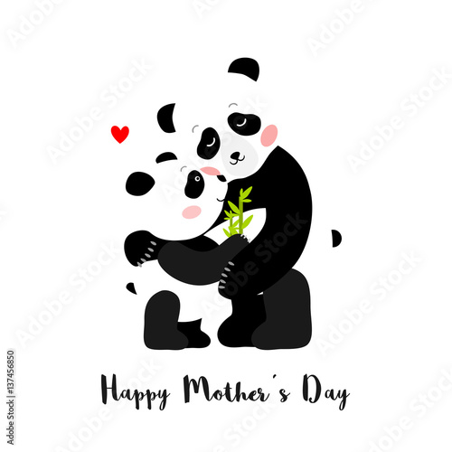 "Mother Panda and baby, Mothers day greeting card, vector ...