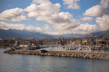 view of Palermo city,Sicily,from the ship