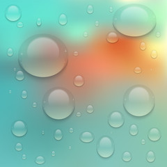 Realistic Transparent Water Drops.  Vector background with drops.