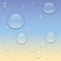 Realistic Transparent Water Drops.  Vector background with drops.