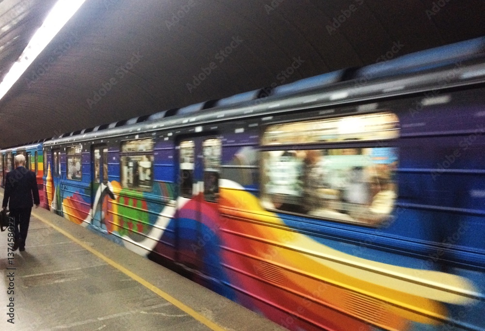 Wall mural art train in kiev metropolitan