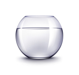 Vector Realistic Blue Violet Transparent Shiny Glass Fishbowl Aquarium with Water without Fish Isolated on White Background