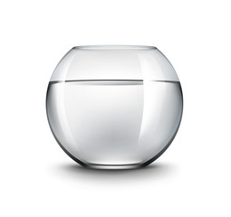 Vector Realistic Black Transparent Shiny Glass Fishbowl Aquarium with Water without Fish Isolated on White Background