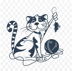 silhouette, black and white Illustration of funny cat
