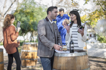 Sales people preparing wine selling event at wine estate