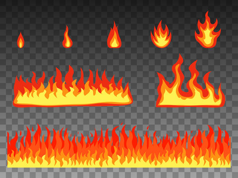 Vector Illustration Set Flat Cartoon Fire Flame