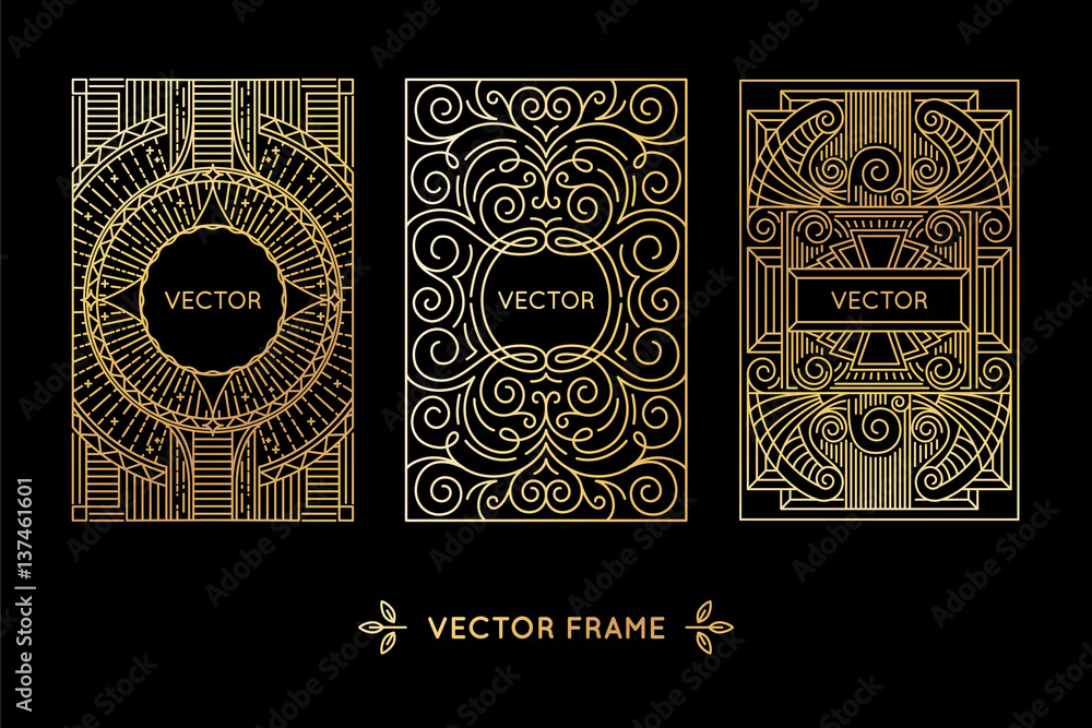 Aufkleber vector set of design elements, labels and frames for packaging for luxury products in trendy linear 