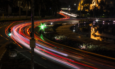 city night traffic with cool light trails
