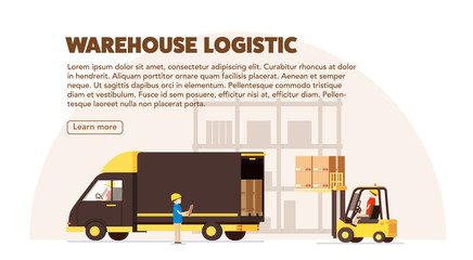 warehouse logistic background car human forklift boxes workers