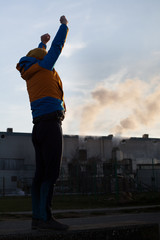 Fototapeta na wymiar winter fitness training in polluted environment