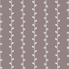 Seamless sketch vector nature pattern. White twigs on grey background. Hand drawn abstract branch texture