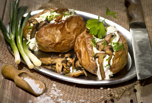 Potato Cream Baked Salad Snack Filled Jacket