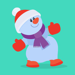 Funny Cartoon Snowman Flat Vector Icon