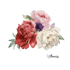 Papier Peint photo Pivoines Bouquet de roses, aquarelle, peut être utilisé comme carte de voeux, carte d& 39 invitation pour mariage, anniversaire et autre fond de vacances et d& 39 été.