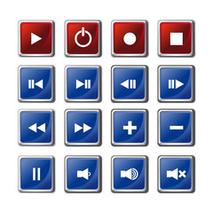 Media player buttons set. Player navigation buttons set. Media symbols icons isolated on white background. Video interface icon on white background. Vector illustration
