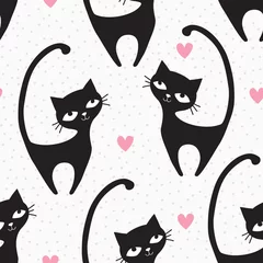 Abwaschbare Fototapete Katzen nahtlose schwarze Katze Muster-Vektor-Illustration