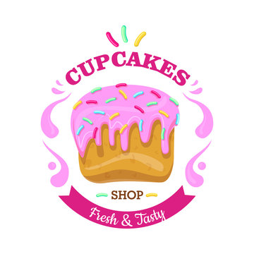 Cupcake with Fowing Topping and confetti. Vector
