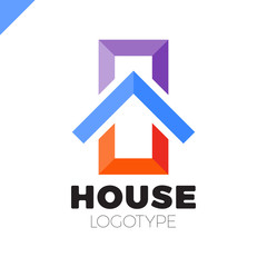 Real estate house logo. Top arrow up house logotype. Simple home icon design template elements orange gradient