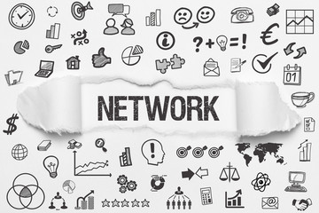 Network / weißes Papier mit Symbole