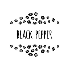 Black pepper spice. Sketch style vector illustration of papper. Frame. Food design element.