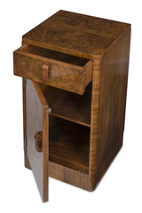 Cut Out of Wooden Bedside Table Opened Door and Drawer
