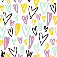 Seamless pattern with hand drawn hearts. Creative expressive background