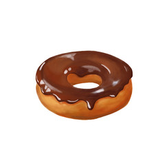 Donut with chocolate cream isolated on white. Illustration