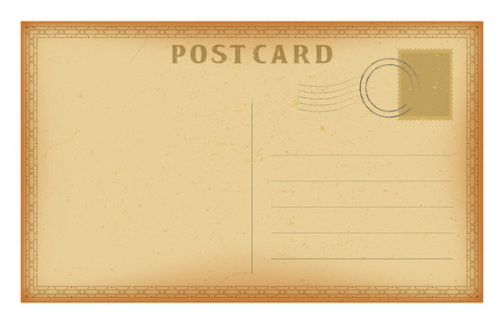 Vector old postcard with geometric frame. Grunge paper vintage post card.