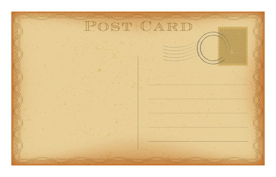 Vector retro postcard with vintage frame. Grunge paper post card.