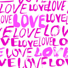 Pattern with hand painted words love