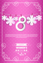 8 March International Women Day Greeting Card Flat Vector Illustration