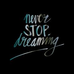 Never stop dreaming Inspirational  text motivational poster.