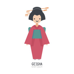 Vector illustration of Japanese Girl in Kimono.