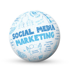 SOCIAL MEDIA MARKETING Vector Sketch Icons on Blue Background