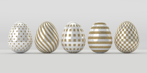 3d render of Easter glitter and pearl eggs