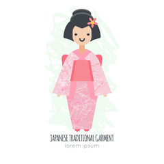 Vector illustration of Japanese Girl in Kimono.