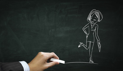 Cartoon image of business personage . Mixed media