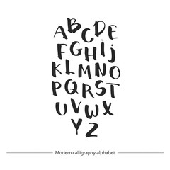 Calligraphic font. Handwritten alphabet in brush style.