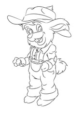 happy smiling cartoon rabbit farmer standing smiling and looking