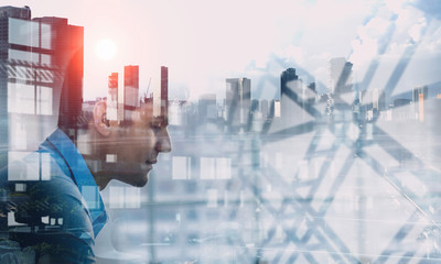 Exposure of businessman in office . Mixed media