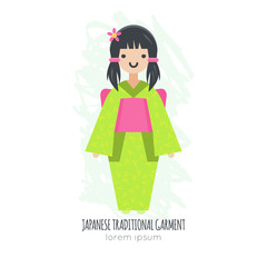 Vector illustration of Japanese Girl in Kimono.